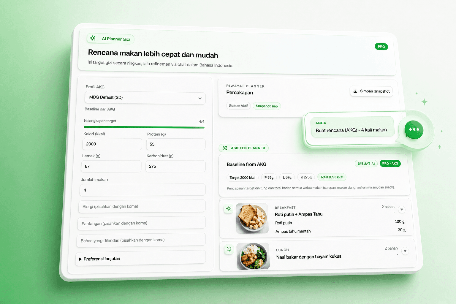 Tampilan AI planner Natagizi
